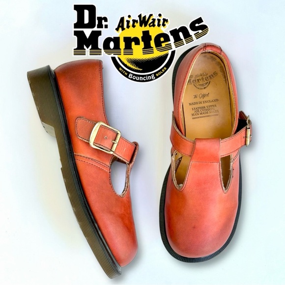 Vintage England UK7 Dr Martens Orange Pumpkin Nubuck Leather Mary Janes Tangeine